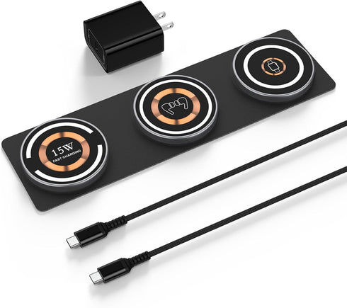 3 in 1 Magnetic Wireless Charger for iPhone, Foldable Charging Station Mag-Safe Travel Charging Pad for Multiple Devices iPhone 15 14 13 12 Series...