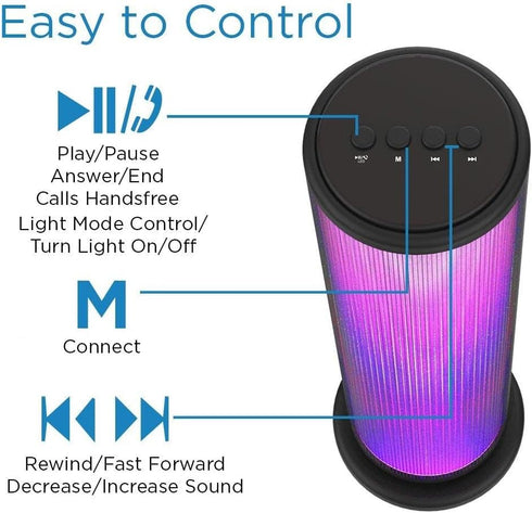 Aduro LED Wireless Speaker with Pulsating Lights, Wireless Color Changing Portable Outdoor Party Tower Speaker Universal, Black...