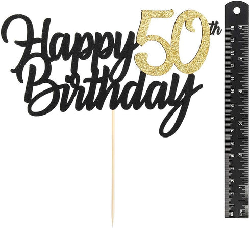 PALASASA Black Gold Glitter Happy Birthday cake topper - 50 Anniversary/Birthday Cake Topper Party Decoration (50th)...