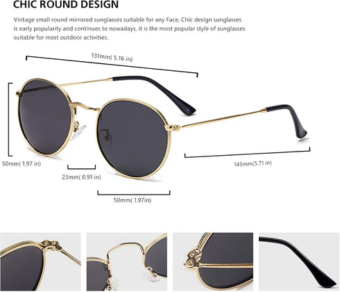 Htms Small Round Polarized Sunglasses Retro Men Women Mirrored Lens Metal Frame Circle Sun Glasses Shades...