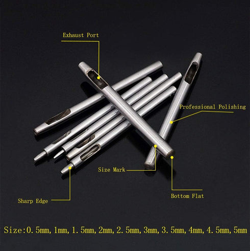 10Pcs Leather Hole Punch Cutter 0.5mm-5mm Leather Working Tools for Leather Watch Bands Belts Canvas Paper Plastics Round Hollow Hole Punch Cutter...