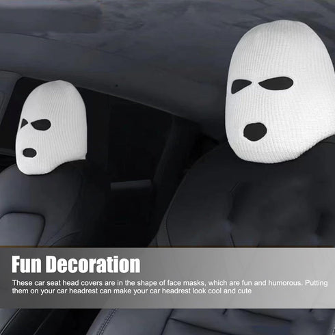 2 PCS Car Seat Headrest Cover, 15.74" x 7.87" Wool Acrylic Material Personalized Funny Full Face Mask Design Headrest Cover, Decorative Modificati...
