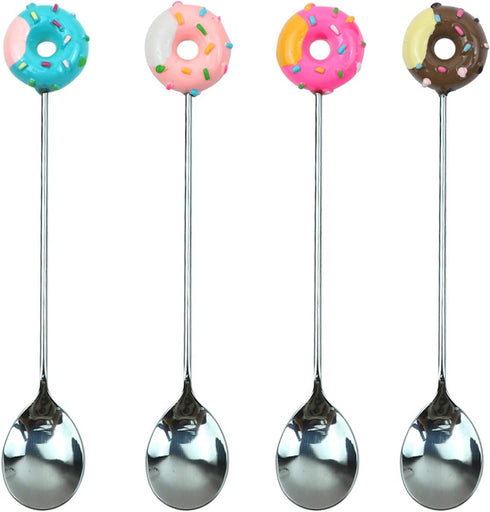 AUEAR, 4 Pack Stirring Spoons Cute Doughnut Coffee Spoon Stainless Steel Little Teaspoons Mini Donut Dessert Ice Cream Tea Sugar Stirrers for Tabl...