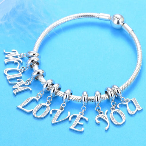 925 Sterling Silver Letter Charm Initial A-Z Charm Alphabet Crystal Anniversary Word Birthday DIY Family Charm for Pandora Charm Bracelet...