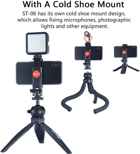 ULANZI ST-06 Camera Hot Shoe Phone Holder Flexible Phone Tripod Mount Adapter w Cold Shoe Mount for Microphone LED Light for DJI Ronin SC iPhone S...