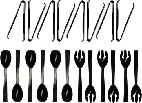 Party Essentials Plastic Party Buffet Serving Utensils Kit, Spoons/Forks/Tong, 20-Piece, Black...