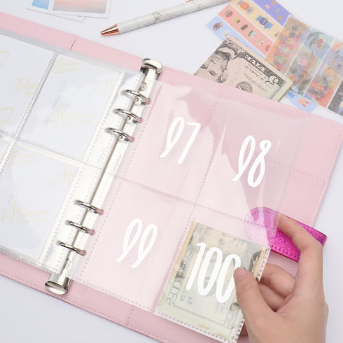 25pcs A5 Clear PP Pre-Numbered 100 Envelopes Money Saving Challenge 6 Ring Binder Inserts 2.5''x3.5'' White NO.1-100 Pouches Cash Stuffing Sleeves...