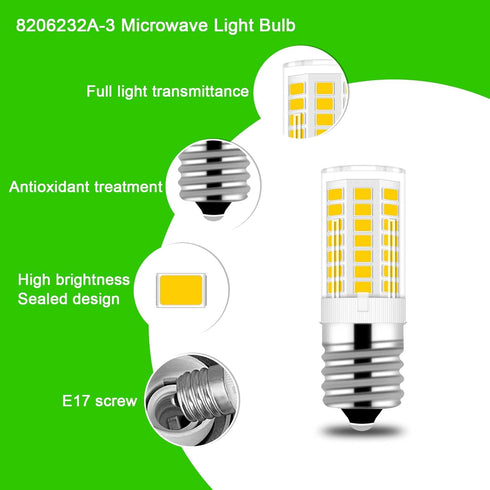 E17 LED Bulb, Dimmable Microwave Light Bulb 40W Incandescent Replacement for Whirlpool Maytag GE Over The Range Hood Microwave, Under Hood, Refrig...