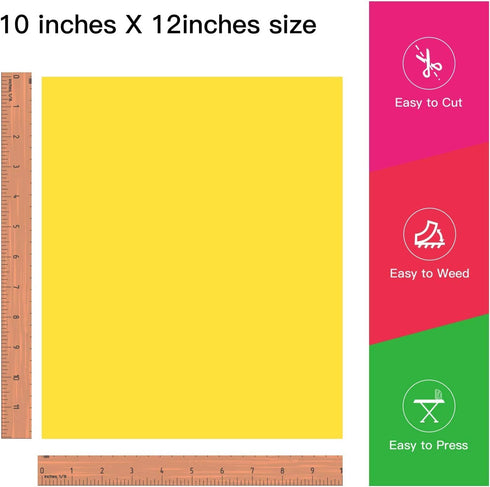 JANDJPACKAGING Heat Transfer Vinyl HTV for T-Shirts 12"x10" 10 Pack Iron on Vinyl (Sun Yellow)...