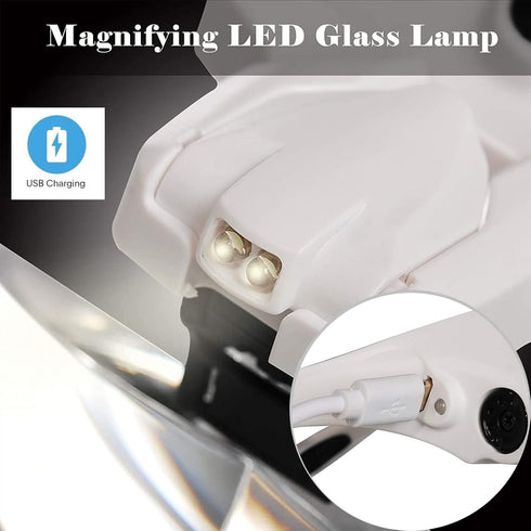 Magnifying Glasses, USB Charging Headband Magnifier Head Mount Magnifying Glasses with LED Light for Jewelry Craft Watch Hobby 5 Lenses 1.0X 1.5X ...