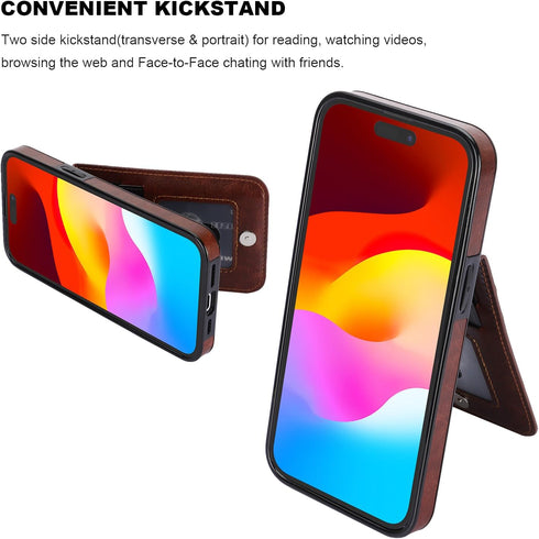 KIHUWEY Compatible with iPhone 15 Plus Case Wallet with Credit Card Holder, Flip Premium Leather Magnetic Clasp Kickstand Heavy Duty Protective Co...
