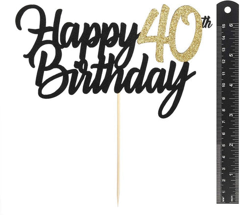 PALASASA Black Gold Glitter Happy Birthday cake topper - 40 Anniversary/Birthday Cake Topper Party Decoration (40th)...