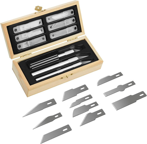 Headley Tools Precision Craft Hobby Knife Set (38pcs) with Wooden Chest, Razor Sharp Knives for Scrapbooking, Art Modeling, Sculpture, Wood&Leathe...