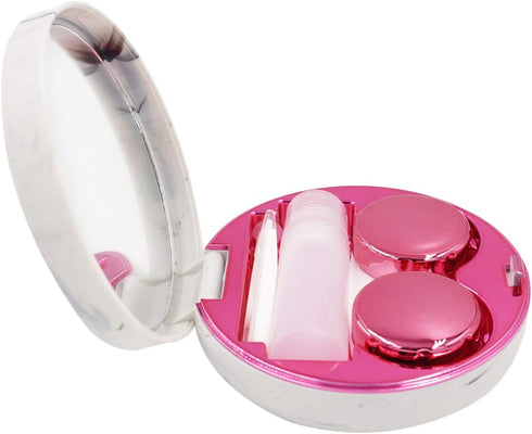 Honbay Fashion Marble Contact Lens Case Portable Contact Lens Box Kit with Mirror (Round) (Rose Red)...