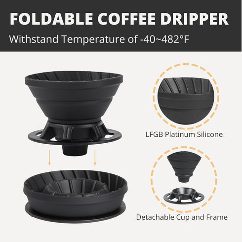 Portable Pour Over Coffee Maker Set, Collapsible Silicone Coffee Dripper Set, Perfect for Travel, Camping, Outdoors...