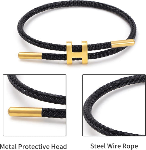 Simple Titanium Rope Steel Wire Bracelet with Adjustable Design Polished H Shape Buckle Bracelet Outdoor Casual Minimalist Fashion Gift for Women ...
