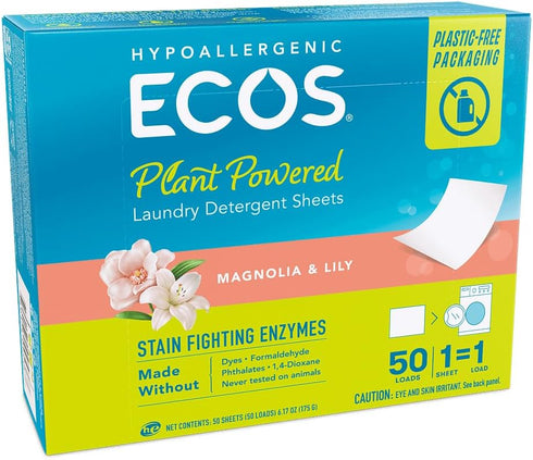 ECOS Laundry Detergent Sheets - No Plastic Jug - Vegan, No Mess & Liquid Free - Laundry Sheets in Washer - Hypoallergenic, Plant Powered Laundry D...