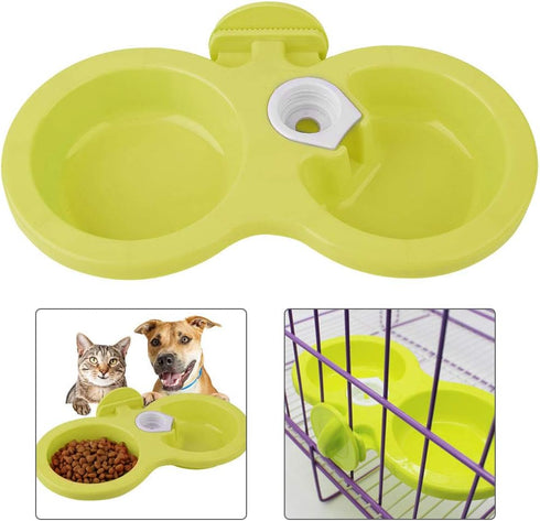 Puppy Double Bowl, Puppy Double Bowl Stainless Steel Dog Bowl Pet Cat Dog Puppy Double Bowl Hanging Food Water Feeder for Crate Cage Small (Green)...