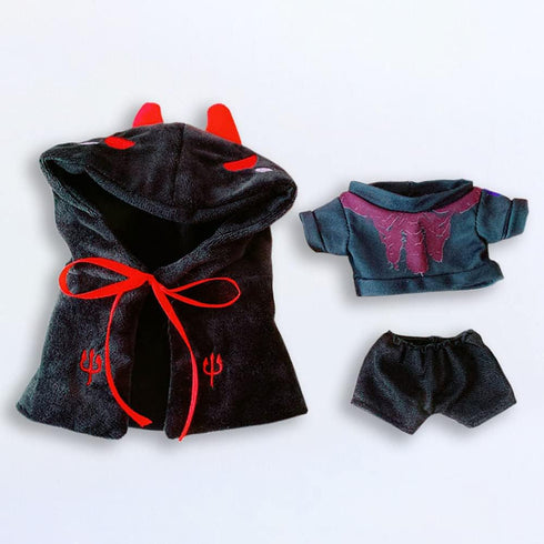 niannyyhouse Demon Clothes Suit 7.8in/20cm Plush Doll Clothes Shawl+ T-Shirt + Shorts 3-Piece Set Doll Dressup Black Robe...