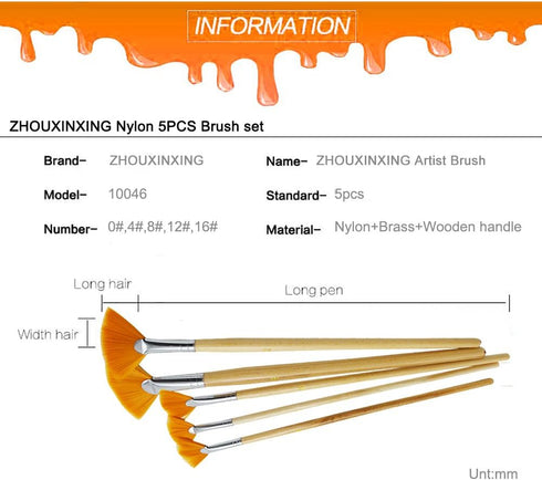 5Pcs/Set,Fan-Shaped Nylon Hair Short Wood Rod Brush Painting Drawing Supplies...