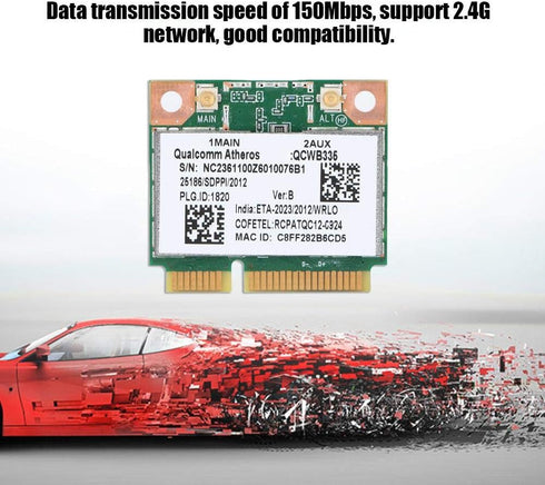 ASHATA Network Card,for Qualcomm AR9565 QCWB335 150M Mini PCI-E Bluetooth Wireless Network Card Universal, 2.4G Bluetooth Network Card for HP/DELL...
