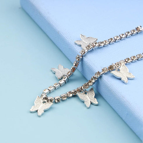 Boho Crystal Butterfly Anklet Bracelet Butterfly Tassel Anklet Chain Silver Cz Butterfly Ankle bracelet Rhinestone Tennis Chain Ankle Foot Chain J...