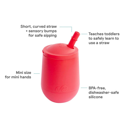 ezpz Mini Cup + Straw Training System - 9 Months+ (Coral) - 100% Silicone Training Cup for Infants + Toddlers - Designed by a Pediatric Feeding Sp...