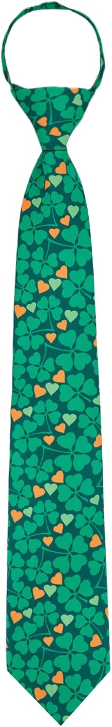 Jacob Alexander Men's Happy Saint Patrick's Day Four-Leaf Clover Hearts Pattern Pre-Tied Zipper Neck Tie - Green...