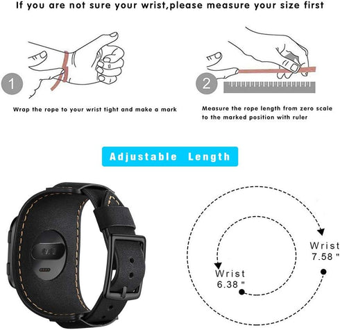 Compatible Fitbit Versa Bands, Genuine Leather Cuff Bracelet Replacement Strap with Stainless Steel Buckle for Men Women (Black)...