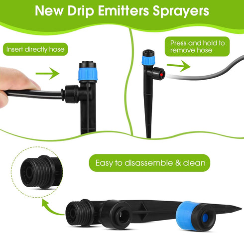 60Pcs Drip Irrigation Emitters Fan Shape with Stake for 1/4 inch Irrigation Tube Hose, 360 Degree Water Flow Drippers for House Garden Watering Sy...