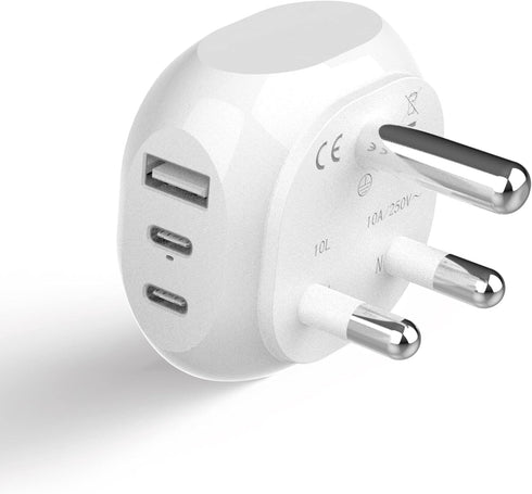 Ceptics South Africa Travel Adapter - 5 Input with QC 3.1A Dual USB and USB-C - Ultra Compact - Light Weight - USA to Any Type M Countries Such as...
