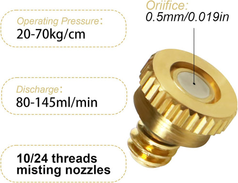 Brass Misting Nozzles for Garden Cooling System 0.019" (0.5 mm) 10/24 UNC (22 PCS) (0.019'')...