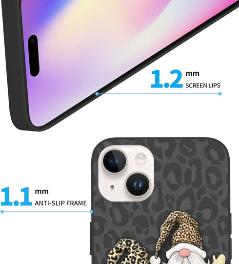 2Pcs Leopard Print Red Bufflo Plaid Gnome Compatible with iPhone 14 Case, Valentines Phone Case, Soft TPU Shockproof Thin Slim Phone Cover for Gir...