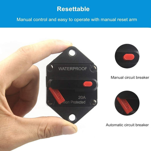 Hi-Amp 20Amp Circuit Breaker 12V-32V DC Waterproof, 10-300A Fuse Inverter with Manual Reset Button for Auto Truck RV Marine, Panel Mount (20A)...
