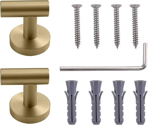 Brushed Gold Bathroom Towel Coat Hook Stainless Steel, 2 Pack Robe Clothes Cabinet Closet Sponges Hooks Holder Round Style Heavy Duty Wall Hook fo...