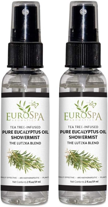 EuroSpa Aromatics Pure Eucalyptus Oil ShowerMist and Steam Room Spray, All-Natural Premium Aromatherapy Essential Oils - Tea Tree Infused, 2oz, 2 ...