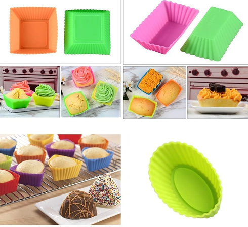 Kaptin 24pcs Silicone Muffin Baking Cups Cupcake Liners,Reusable Non-Stick Cake Molds Sets Multi-color (Square + Rectangle + Triangle + Ellipse)...