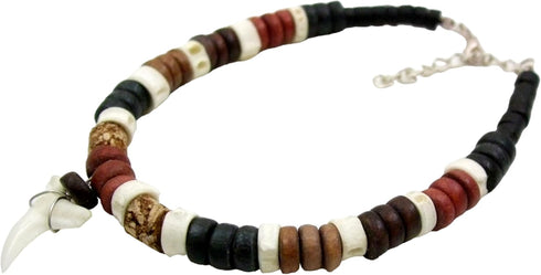 Genuine Mako Shark Tooth Anklet, Handcrafted Wooden Beads Anklet for Women Men Surfer Jewelry DA314-K...