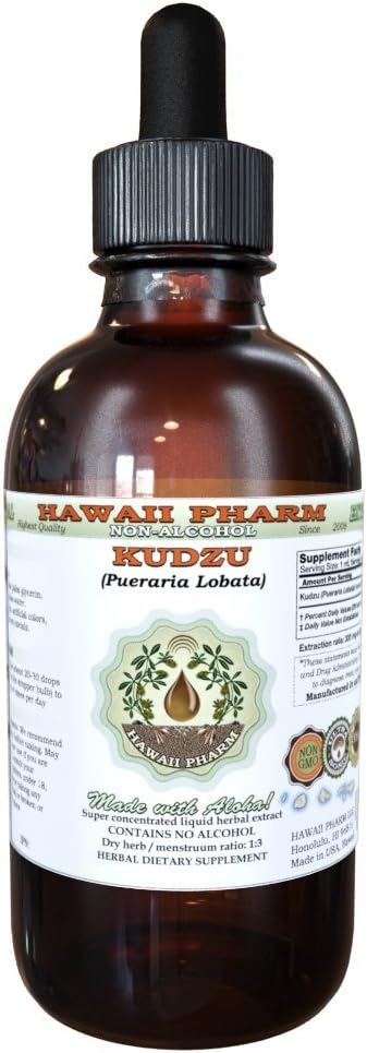 Hawaii Pharm Kudzu Alcohol-Free Liquid Extract, Organic Kudzu (Pueraria lobata) Dried Root Glycerite Natural Herbal Supplement 2 oz...