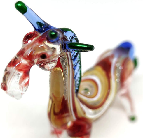 Giraffe Miniature Figurine - Hand Blown Glass Animal Sculpture - Tiny Collectible Art Gift for Wildlife Lovers Home Décor (3.5" Multi-Red)...