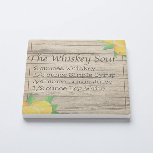 Whiskey Sour Drink Recipe Coaster, Joyride Home Decor, Single Ceramic Coaster, 4-inch Individual Square Drink Coaster, Non-Slip Cork Back, Protect...