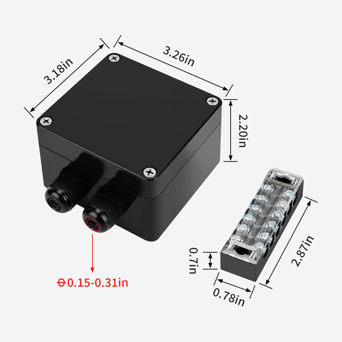 ABS IP67 Waterproof Dustproof Electrical Junction Box, with 15A 600V Barrier Terminal Cable Connector, 1 in/2 Out Power Junction Box?3.26*3.18*2.2...