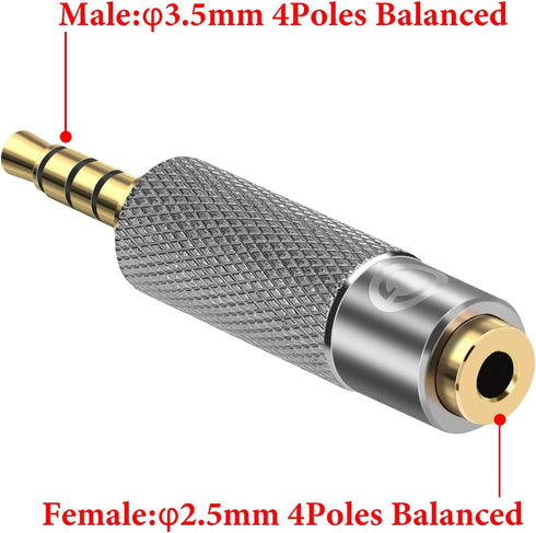 Geekria 3.5mm Balanced Male to 2.5mm Female Audio Adapter, Aluminum Alloy Adapter for Player and Amplifier, Gold-Plated Pins, Compatible with Audi...