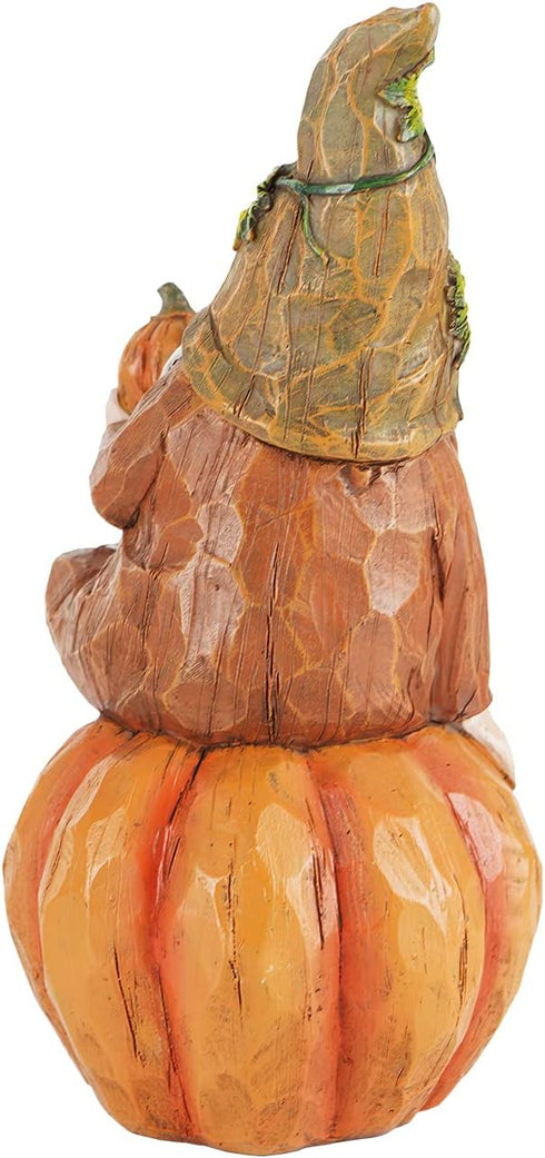Topadorn Fall Garden Gnome Figurine Sitting on Pumpkin Statue Autumn Harvest Garden Gnomes Statue Figurine for Patio Yard Lawn Porch Decoration?Ha...