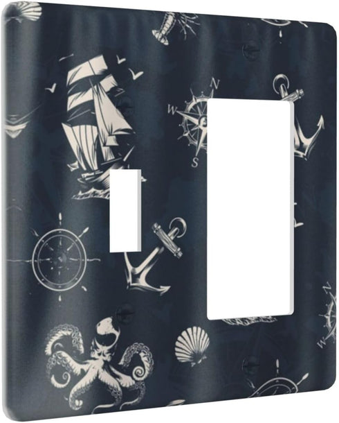 Light Switch Cover Navy Blue Nautical Anchor Sailboat 2 Gang Toggle Rocker Combo Wall Plates Decorative Switch Plates and Outlet Covers Receptacle...