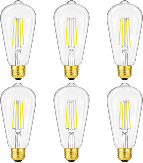 Vintage LED Edison Light Bulbs Dimmable 6W, Equivalent 60W Incandescent, ST58 Antique LED Bulb Daylight White 5000K, LED Filament Bulb E26 Base, C...
