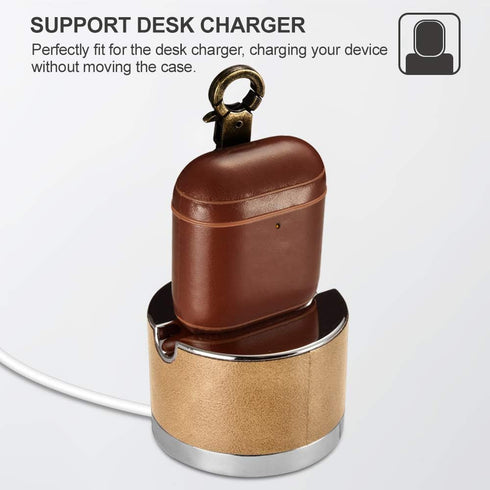 AirPods Leather Case, ICARER Genuine Leather AirPod case with Keychain and Led Light for Apple AirPods 2 Case & Airpods 1, Support Wireless Chargi...