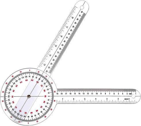 Goniometer 12 inch, Transparent Orthopedic Angle Ruler Plastic Goniometer, 360 Degree Clear Protractor Physical Therapy for Body Measuring Tape Go...