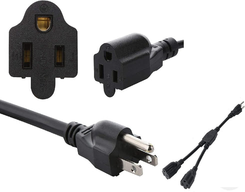 Power Cord Extension Splitter NEMA 5-15P 2 X NEMA 5-15R with 18AWG 2 Way Power Cord Splitter 3 Prong 1 to 2 Outlet Power Cable Strip for Kitchen H...