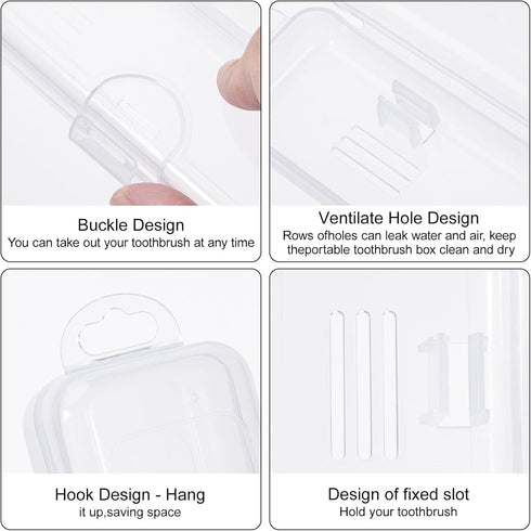 Toothbrush Case 2 Packs, Transparent Toothbrush Travel Case, Plastic Toothbrush Holder Travel Size, 7.87 x 1.85 x 1.18 inches Portable Toothbrush ...